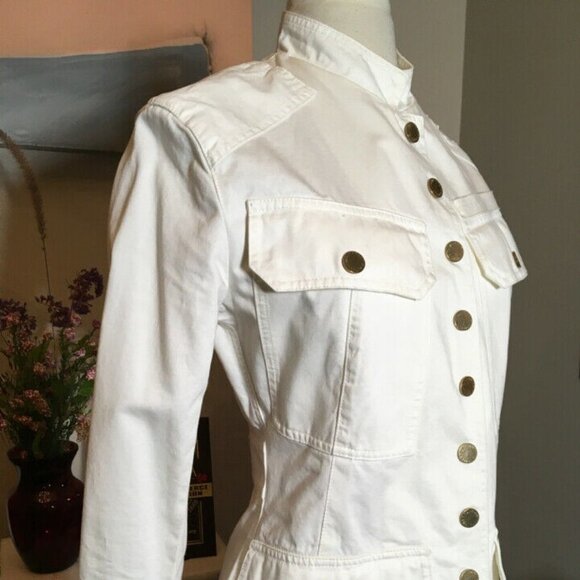 Jimmy Taverniti White Snap Front Military Jacket - Picture 4 of 12
